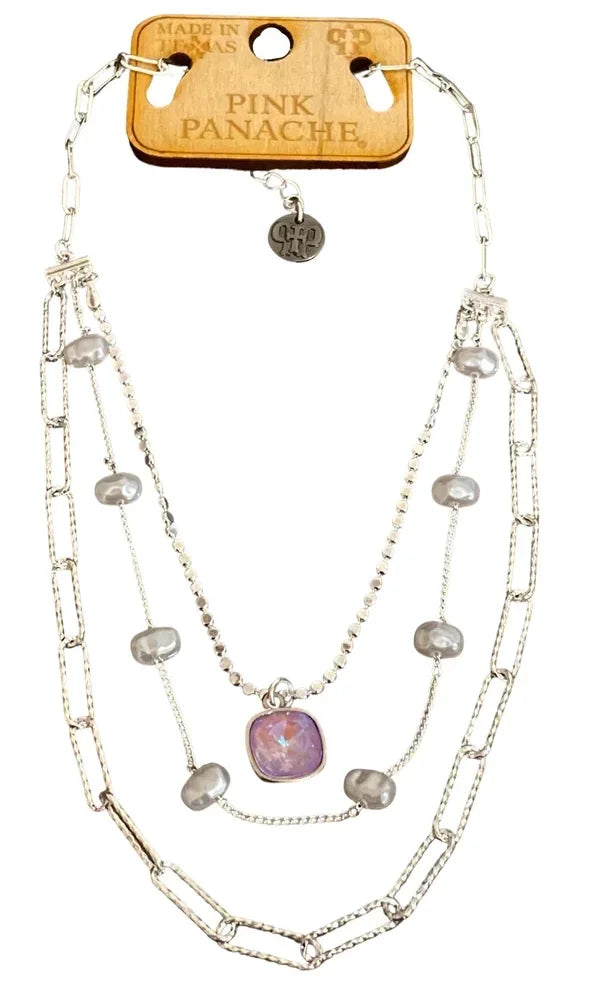 Silver and Variety Chain Silver/Lavender Cut Drop by Pink Panache