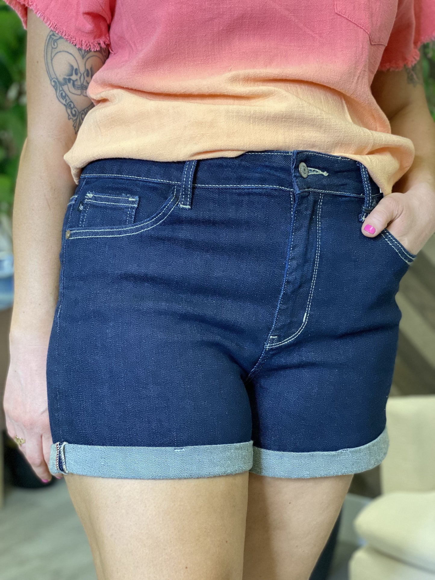 Stone Wash Open Seam Cuff Shorts by Judy Blue *Final Sale*