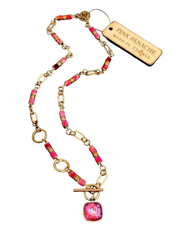 Fuchsia Bead and Gold Chain by Pink Panache