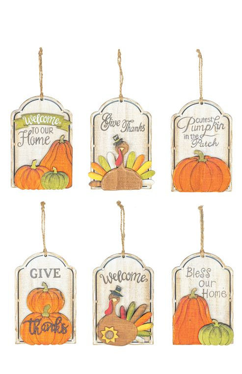 Wooden Fall Tag Ornaments (Assorted)