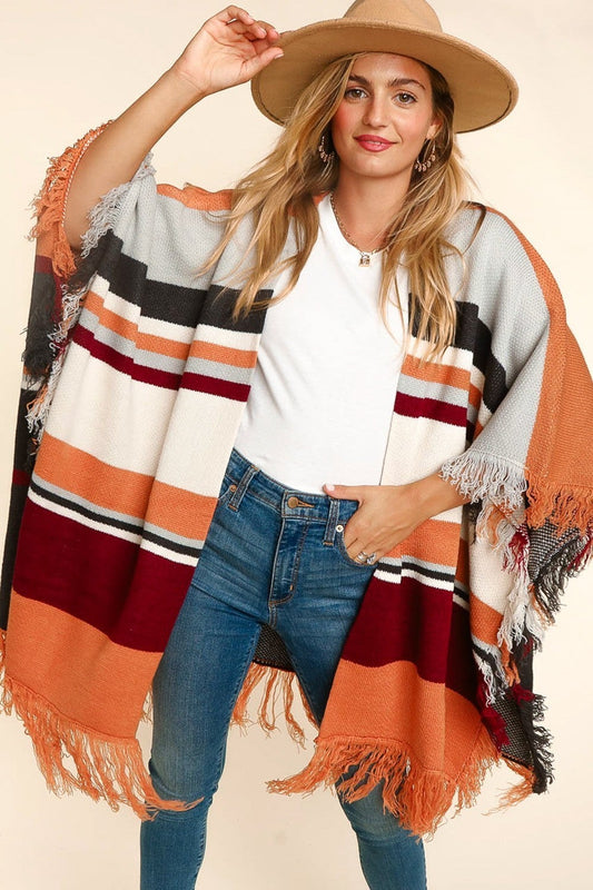 Multi- Color Fringe Poncho