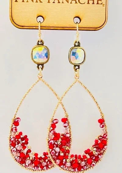 Gold Teardrop with Red Seed Bead by Pink Panache